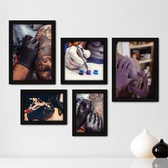 Kit Com 5 Quadros Decorativos - Tatuagem Studio Tattoo Shop - 130kq01