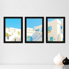 Kit Com 3 Quadros - Grécia Arquitetura Paisagem - 130kq02p