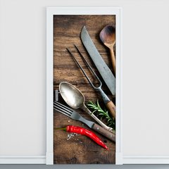 Adesivo Decorativo de Porta - Utensílios de Cozinha - 1329cnpt