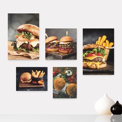 Kit 5 Placas Decorativas - Hamburguer Hamburgueria Cozinha Casa Quarto Sala - 132ktpl5