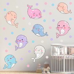 Adesivo de Parede Infantil Baleias Quarto Criança Bebe - 136ir