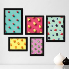 Kit Com 5 Quadros Decorativos - Frutas Colorido Cozinha - 139kq01