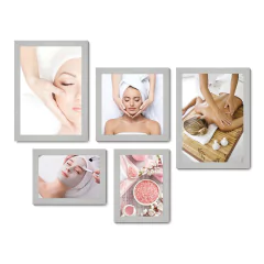 Kit Com 5 Quadros Decorativos - Spa - Estética - Beleza - Sala - 152kq01 - Allodi
