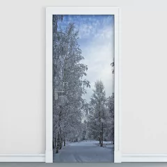 Adesivo Decorativo de Porta - Árvores - Neve - 1541cnpt