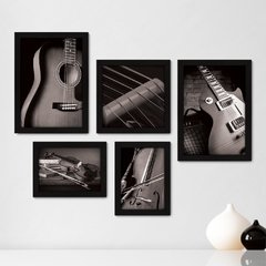 Kit Com 5 Quadros Decorativos - Instrumentos Musicais - Música - Escola de Música - Sala - 154kq01