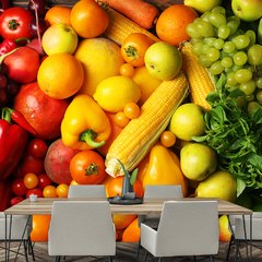 Papel de Parede Frutas Legumes Saúde Cozinha Sala Painel Adesivo - 158pc