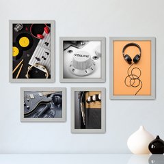 Kit Com 5 Quadros Decorativos - Instrumentos Musicais - Música - Escola de Música - Sala - 159kq01 - comprar online