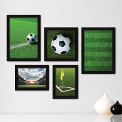 Kit Com 5 Quadros Decorativos - Futebol - Campo - Bola - Jogador - Esportes - 162kq01