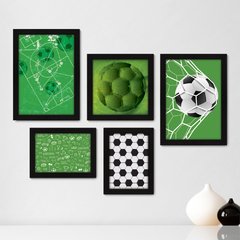 Kit Com 5 Quadros Decorativos - Futebol - Campo - Bola - Jogador - Esportes - 163kq01