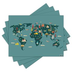 Jogo Americano com 4 peças - Mapa Mundi - 1649Jo