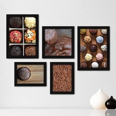Kit Com 5 Quadros Decorativos - Doceria - Brigadeiros - Doces - Cozinha - 164kq01