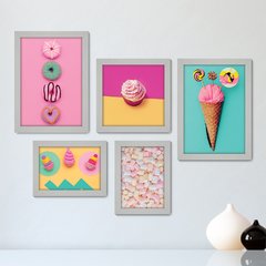Kit Com 5 Quadros Decorativos - Doceria - Doces - Cozinha - 166kq01 - comprar online