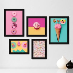 Kit Com 5 Quadros Decorativos - Doceria - Doces - Cozinha - 166kq01