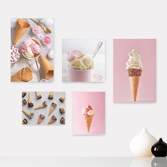 Kit 5 Placas Decorativas - Sorvetes - Sorveteria - Cozinha Casa Quarto Sala - 168ktpl5