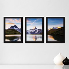 Kit Com 3 Quadros - Montanha Lago Paisagem - 171kq02p