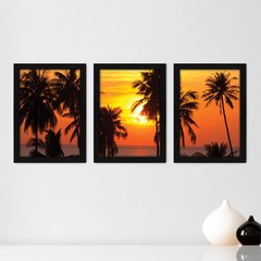 Kit Com 3 Quadros - Coqueiros Sol Paisagem - 172kq02p