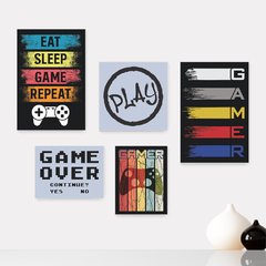 Kit 5 Placas Decorativas - Gamer - Vídeo Game Casa Quarto Sala - 174ktpl5