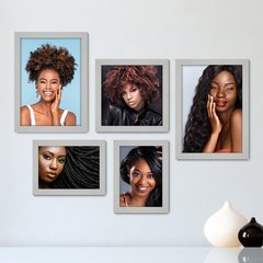 Kit Com 5 Quadros Decorativos - Salão de Beleza - Cabelos Afros - 175kq01 - comprar online