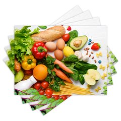 Jogo Americano com 4 peças - Alimentação Saudável - Frutas - Legumes - 1765Jo
