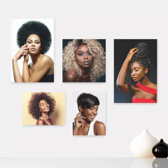 Kit 5 Placas Decorativas - Salão de Beleza - Cabelos Afros Casa Quarto Sala - 176ktpl5