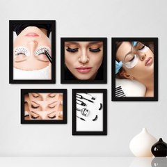 Kit Com 5 Quadros Decorativos - Alongamento de Cílios - Salão de Beleza - 177kq01