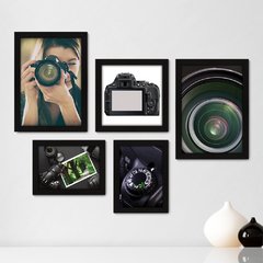 Kit Com 5 Quadros Decorativos - Fotografia - Máquina Fotográfica - 183kq01