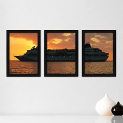 Kit Com 3 Quadros - Mar Navio Paisagem - 184kq02p