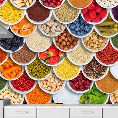Papel de Parede Frutas Temperos Saúde Cozinha Sala Painel Adesivo - 185pc