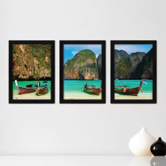 Kit Com 3 Quadros - Barcos Praia Paisagem - 188kq02p