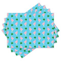 Jogo Americano com 4 peças - Flamingos - Folhas - Tropical - 1991Jo