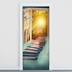 Adesivo Decorativo de Porta - Pilha de Livros - 200cnpt