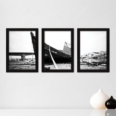 Kit Com 3 Quadros - Barco Praia Paisagem - 203kq02p