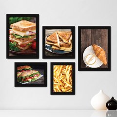 Kit Com 5 Quadros Decorativos - Lanchonete - Lanches - Batata Frita - Cozinha - 204kq01
