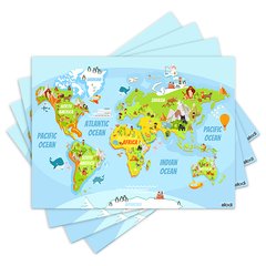 Jogo Americano com 4 peças - Mapa Mundi - Infantil - 2097Jo