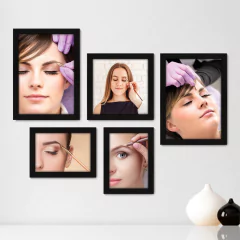 Kit Com 5 Quadros Decorativos - Designer de Sobrancelha - Salão de Beleza - 212kq01