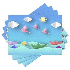 Jogo Americano com 4 peças - Origami - Mar - Infantil - 2153Jo