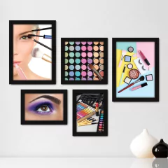 Kit Com 5 Quadros Decorativos - Maquiagem - Salão de Beleza - Make - 217kq01