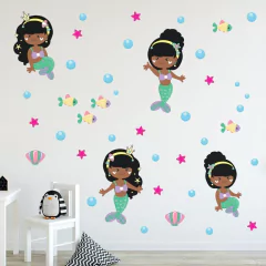 Adesivo de Parede Infantil Sereia Negra Quarto Menina Bebe - 218ir