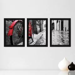 Kit Com 3 Quadros - Bicicleta Vilarejo Paisagem - 222kq02p