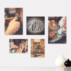Kit 5 Placas Decorativas - Barbearia - Barber Shop - Homens Casa Quarto Sala - 227ktpl5