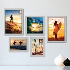 Kit Com 5 Quadros Decorativos - Surf - Surfista - Mar - Praia - 238kq01 - comprar online