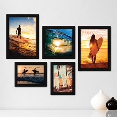 Kit Com 5 Quadros Decorativos - Surf - Surfista - Mar - Praia - 238kq01