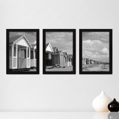 Kit Com 3 Quadros - Praia Cabanas Paisagem - 240kq02p