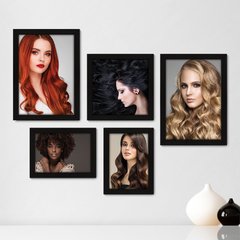 Kit Com 5 Quadros Decorativos - Salão de Beleza - Cabeleireiro - Cores de Cabelo - 245kq01