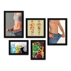 Kit Com 5 Quadros Decorativos - Fitness - Dieta - Emagrecimento - 249kq01 na internet