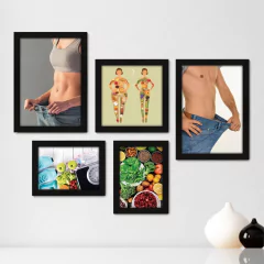 Kit Com 5 Quadros Decorativos - Fitness - Dieta - Emagrecimento - 249kq01