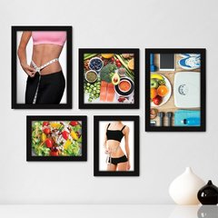 Kit Com 5 Quadros Decorativos - Fitness - Dieta - Emagrecimento - 250kq01