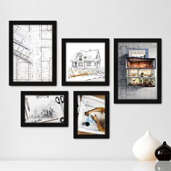 Kit Com 5 Quadros Decorativos - Arquitetura - Projeto de Arquitetura - 262kq01