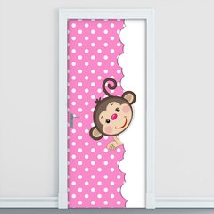 Adesivo Decorativo de Porta - Macaquinho - Rosa - 2638cnpt