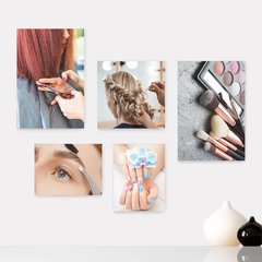 Kit 5 Placas Decorativas - Salão de Beleza - Corte de Cabelo - Unhas - Maquiagem - Penteado - Sobrancelha Casa Quarto Sala - 264ktpl5